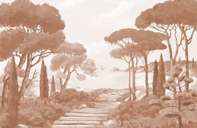 Papel pintado «Paseo por las calas» terracota