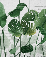 Papel pintado vintage con hojas de plátano