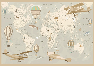 Papel pintado infantil con mapa del mundo aviador
