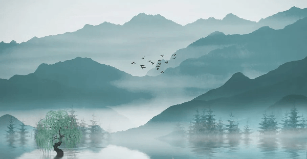 Papel pintado entre montaña y lago