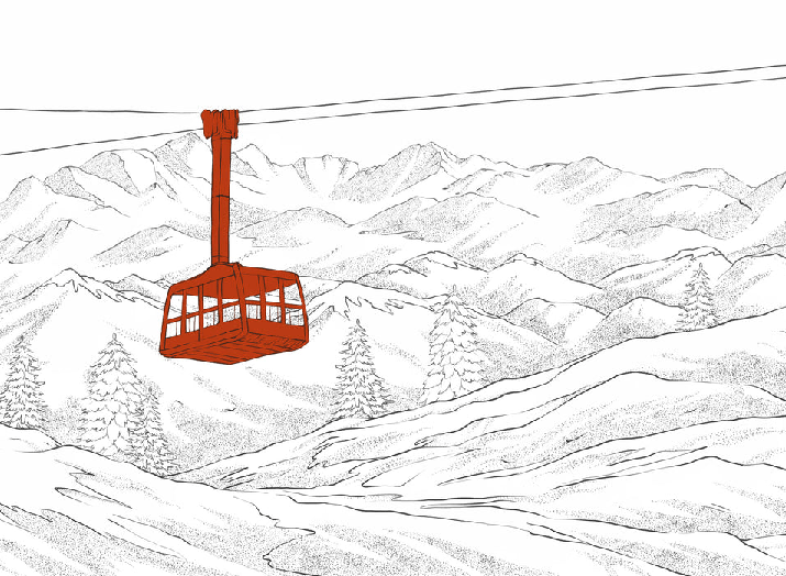 Fondo rojo del teleférico de La Plagne
