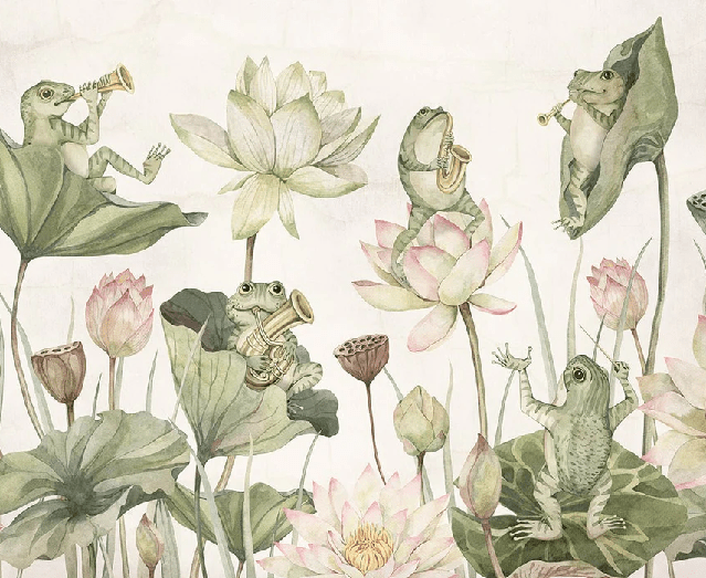 Papel pintado infantil con ranas musicales