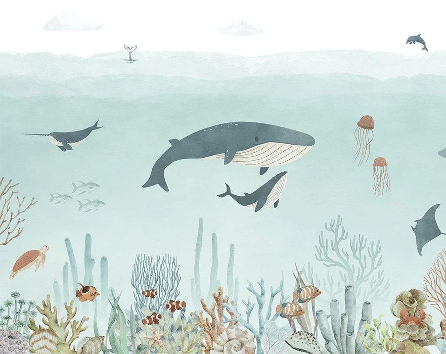 Papel pintado para bebés con ballenas azules