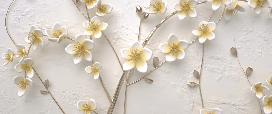 Papier peint fleurs blanches 3D - Muralconcept