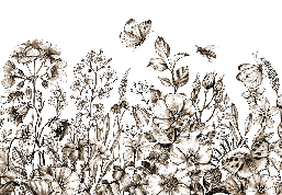 Papel pintado rústico con flores sepia
