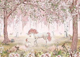 Papel pintado unicornio mágico rosa