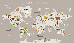 Mapa del mundo ilustrado Animales topo