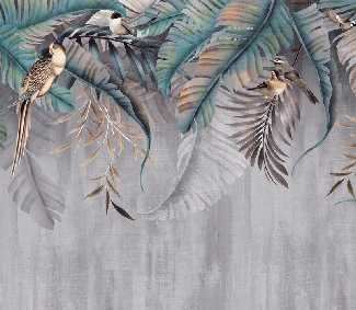 Papel pintado Hojas y pájaros