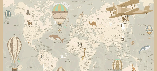 Papel pintado infantil con mapa del mundo aviador