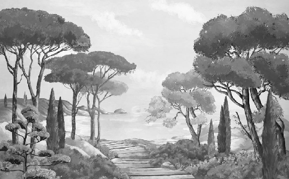 Papel pintado «Paseo por las calas» en blanco y negro