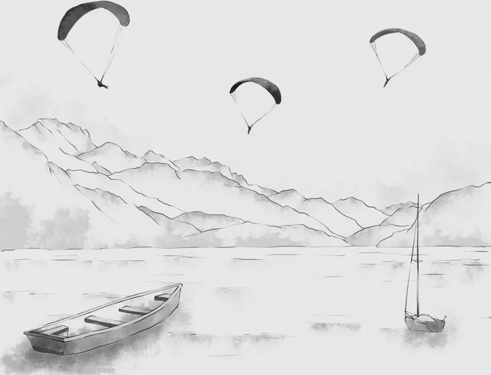 Papier peint Annecy - cimes & art en monochrome, XXL, tendance