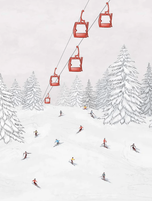 Tapete Gondelbahn Skifahrer multicolor