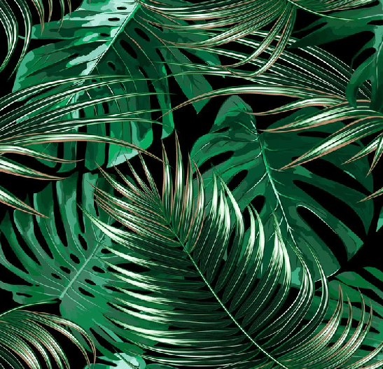 Papel pintado no tejido con grandes hojas verdes