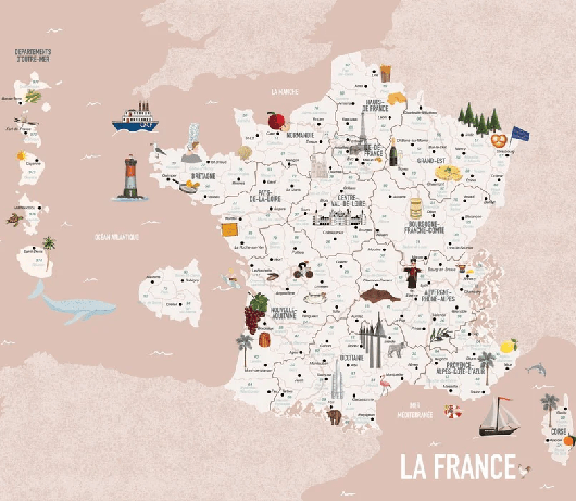 Papel pintado infantil con mapa de Francia en rosa