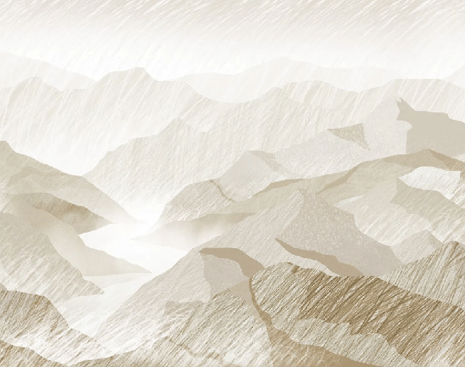 Papel pintado con ilustración de montañas en sepia