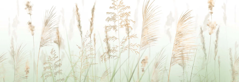Papel pintado con flores de campos de trigo verde
