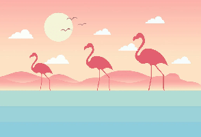 Papel pintado infantil tropical con flamencos rosas