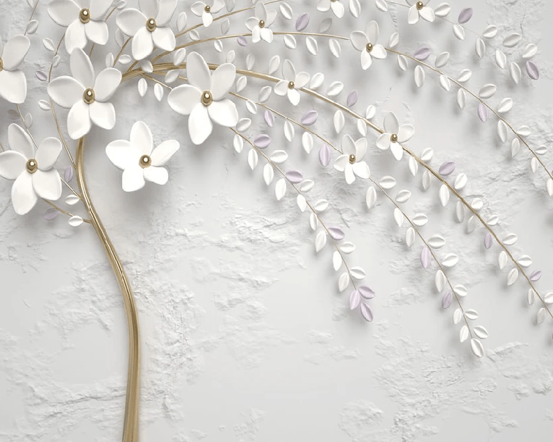 Fondo de pantalla panorámico en 3D con efecto óptico de árbol en flor