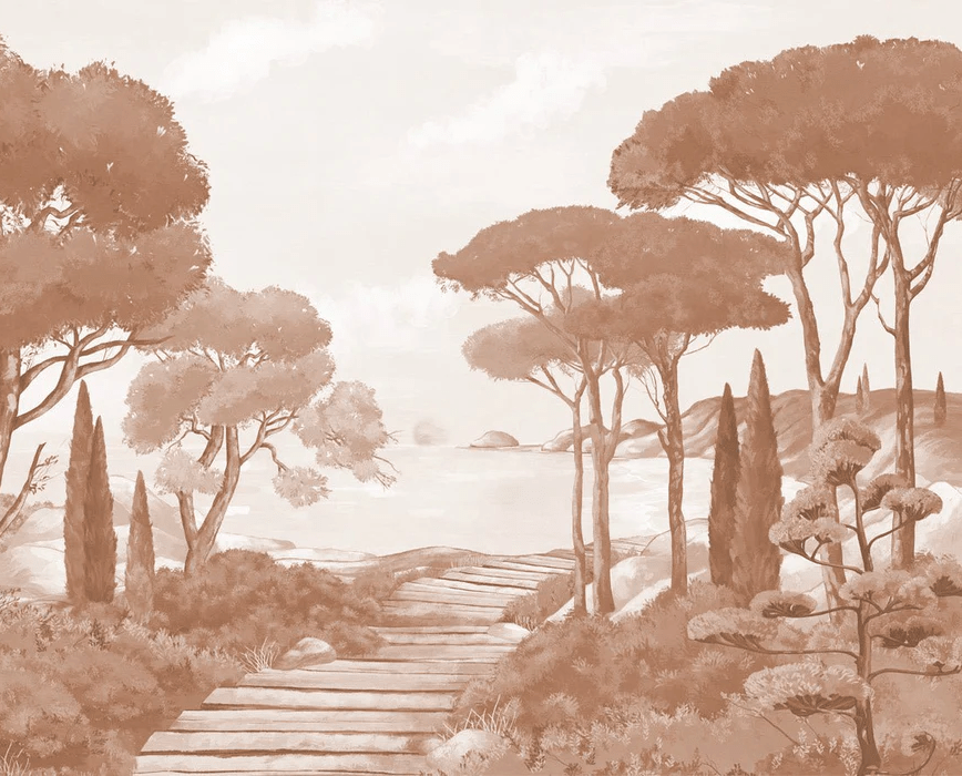 Papel pintado «Paseo por las calas» terracota