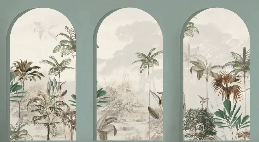 Papier peint arches luxuriantes vert, XXL, tendance
