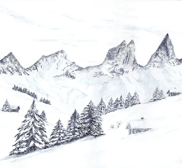 Papier peint aquarelle d’un rêve Alpin - Muralconcept