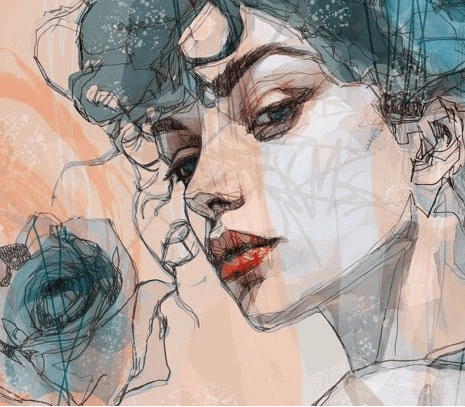 Fondo de pantalla de rostro femenino azul rosa