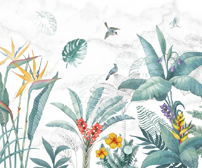 Papel pintado para baño Végétal & Bird
