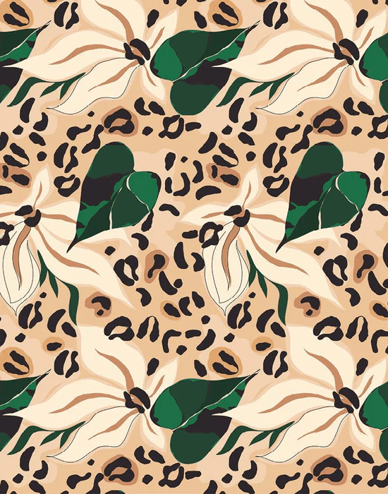 Papel pintado abstracto con flores felinas