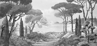 Papel pintado «Paseo por las calas» en blanco y negro