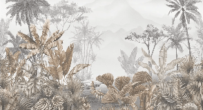 Papel pintado tropical sepia para baño