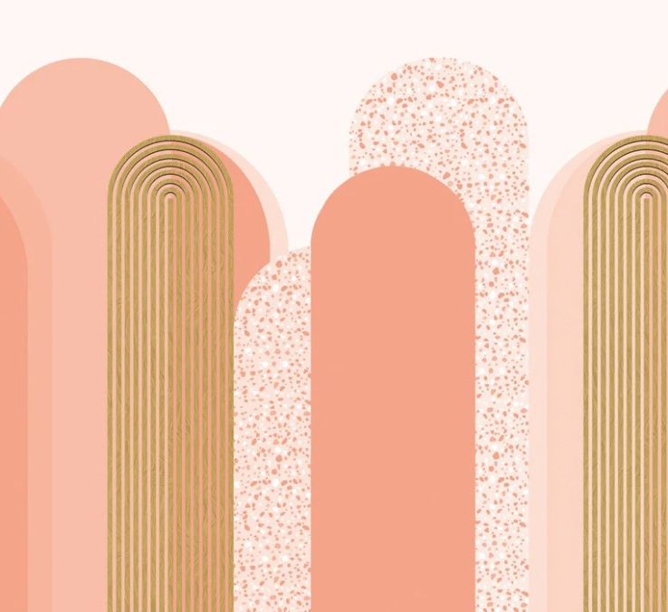 Papel pintado Art Déco gráfico con tendencia rosada