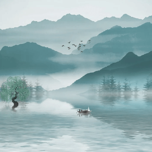 Papel pintado entre montaña y lago