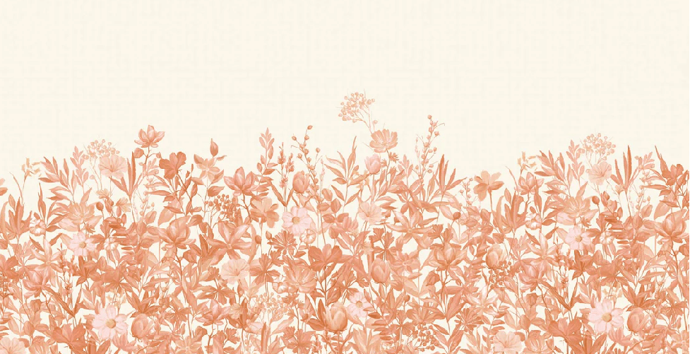 Papier peint fleurs au pinceau terracotta - Muralconcept