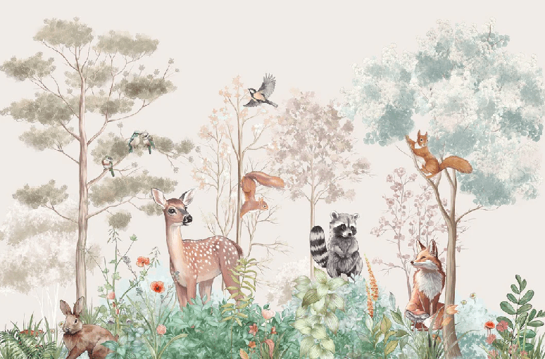 Papel pintado para habitación infantil «Naturaleza mágica» beige