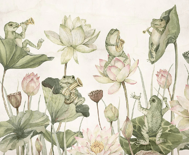 Papel pintado infantil con ranas musicales
