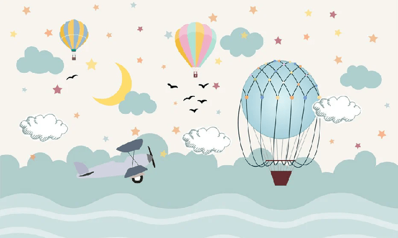 Papel pintado para habitación infantil con aviones escandinavos