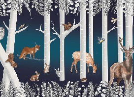 Papier peint enfant bois enchanté et ses animaux nuit étoilée