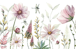 Papier peint fleurs et libellules, XXL, tendance