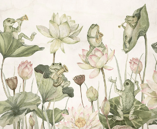 Papel pintado infantil con ranas musicales