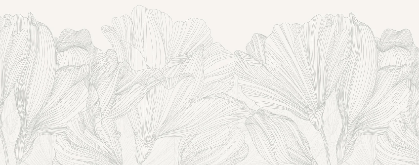 Papel pintado panorámico gris y blanco con motivos florales