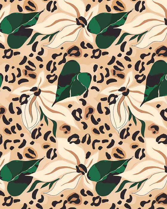 Papel pintado abstracto con flores felinas