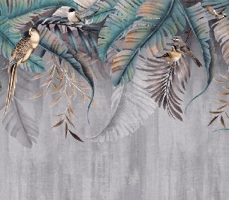 Papel pintado Hojas y pájaros