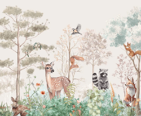 Papel pintado para habitación infantil «Naturaleza mágica» beige