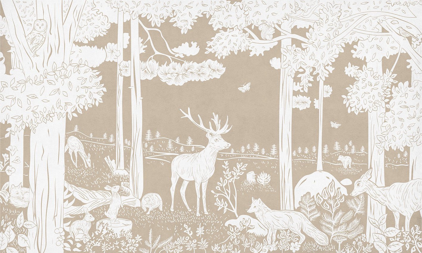 Papier peint animaux des bois beige, XXL, tendance