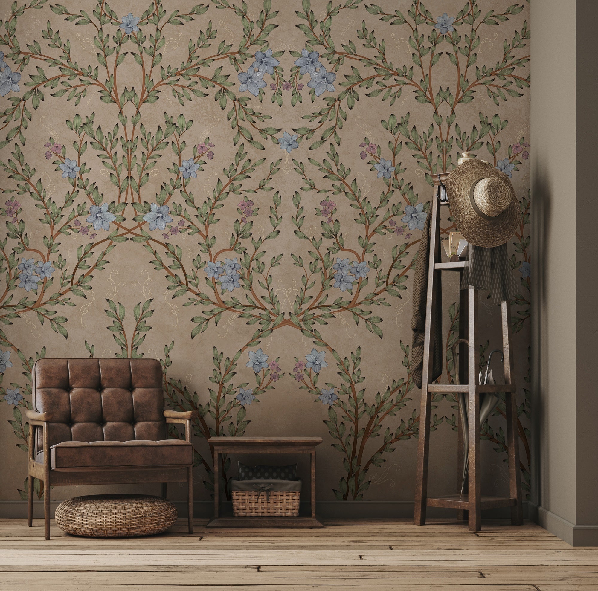 Papier peint anse de fleurs, mural concept, tendance