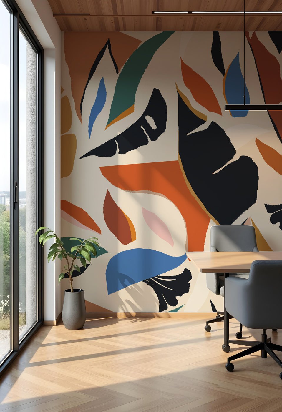 Papel pintado contemporáneo con motivos vegetales