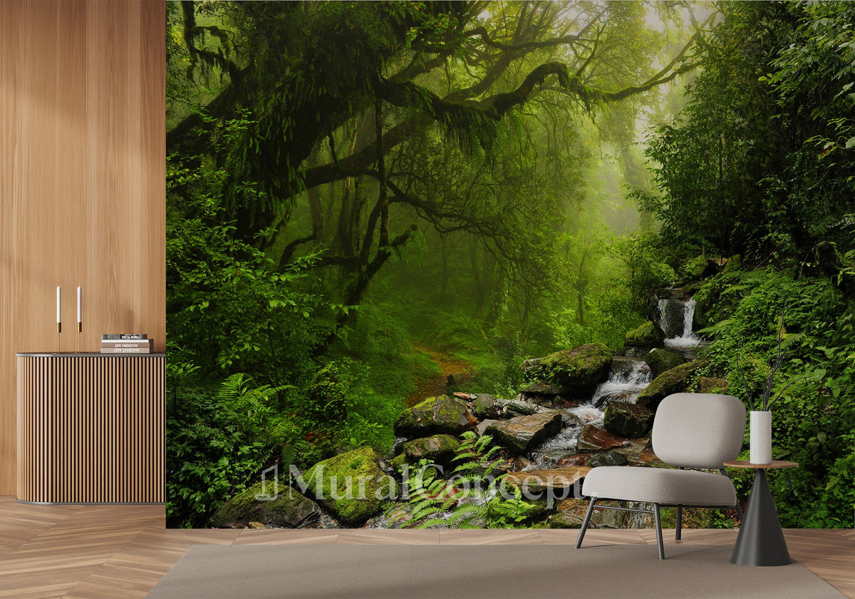 Papel pintado Cascada y bosque