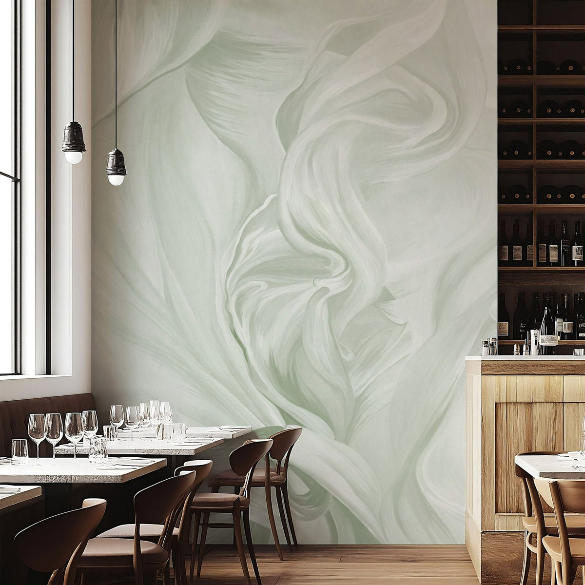Papel pintado contemporáneo – sublime flujo verde salvia