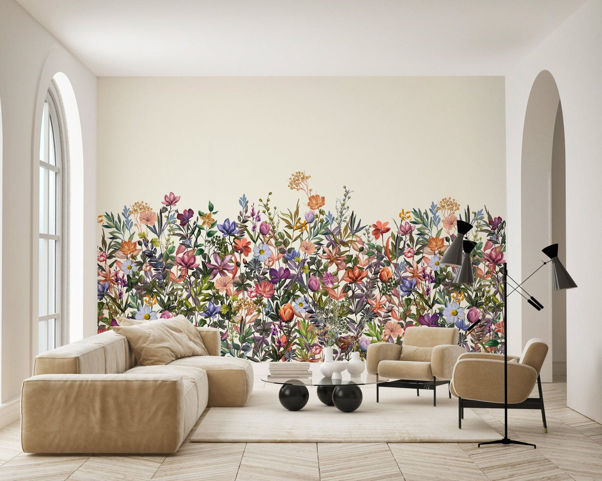 Papel pintado con flores pintadas a pincel