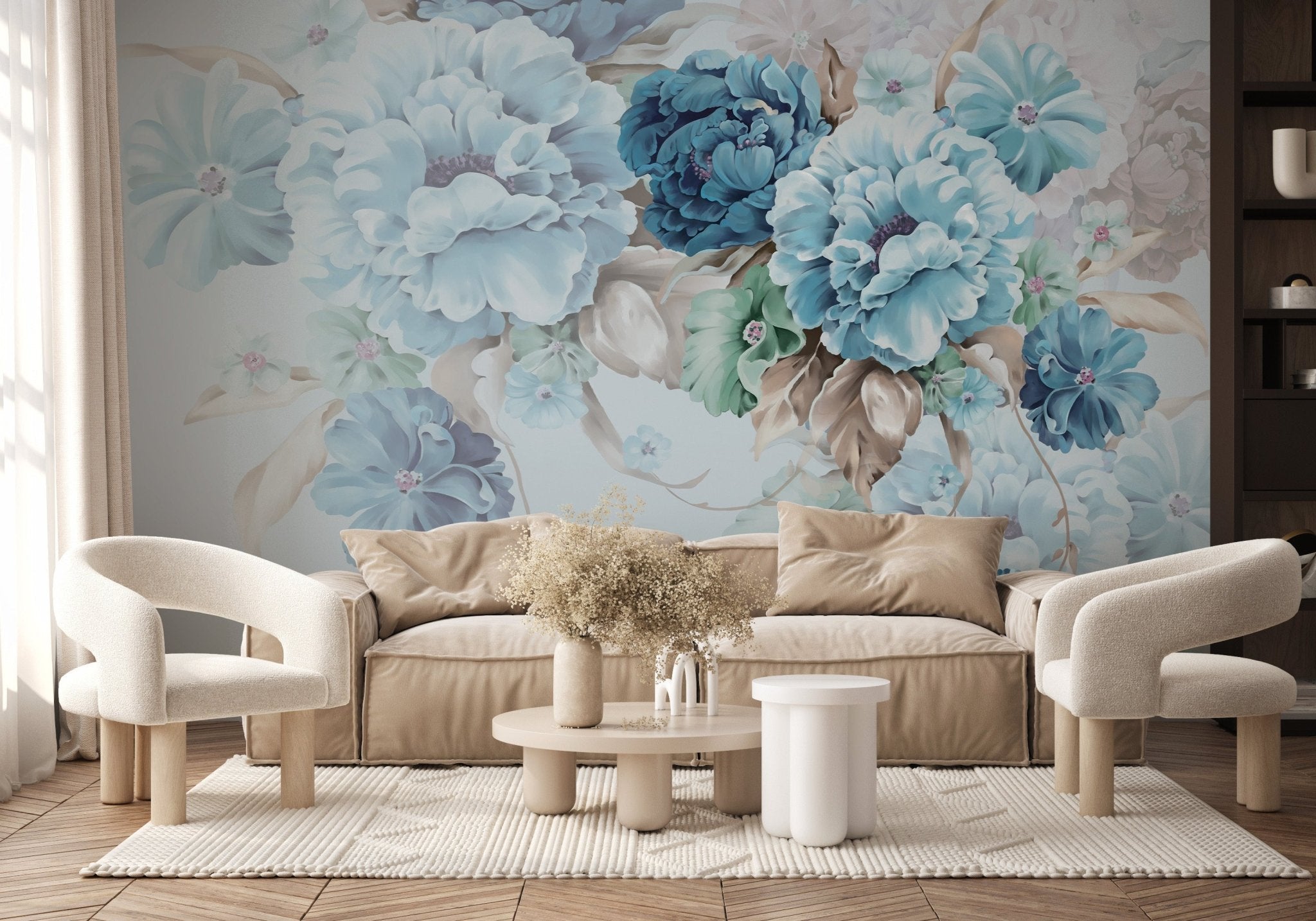 Papier peint fleurs bleues, XXL, tendance